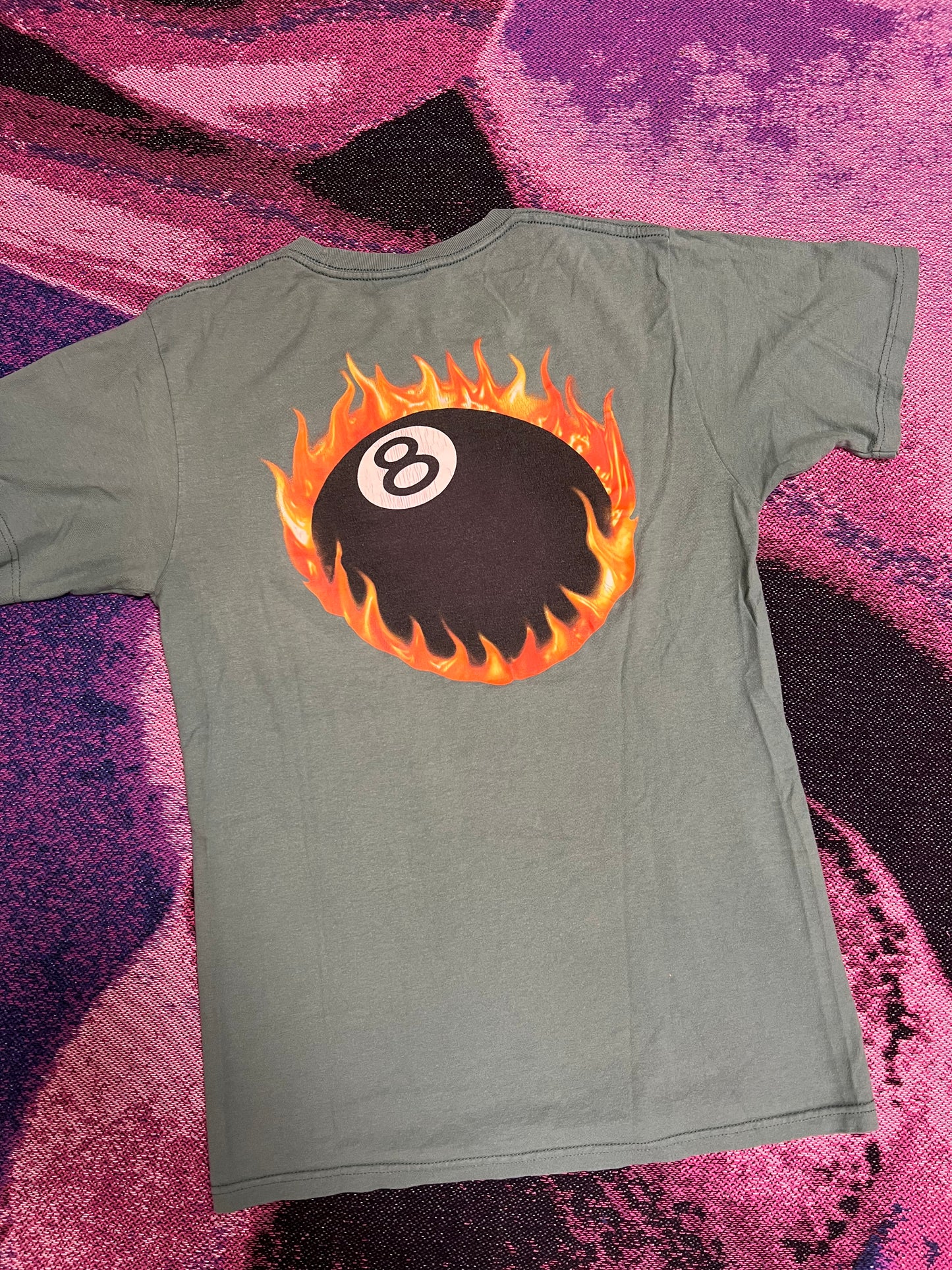 Vintage Stussy 8Ball Flame T-Shirt Grey