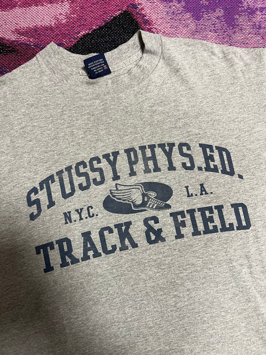 Vintage Stussy Football Print T-Shirt Grey