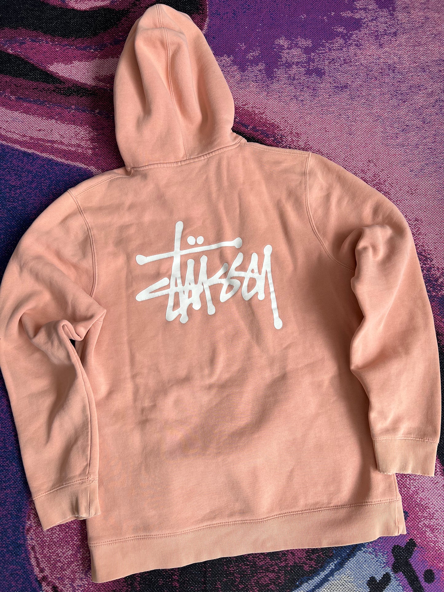 Stussy Back Logo Print Hoodie Peach
