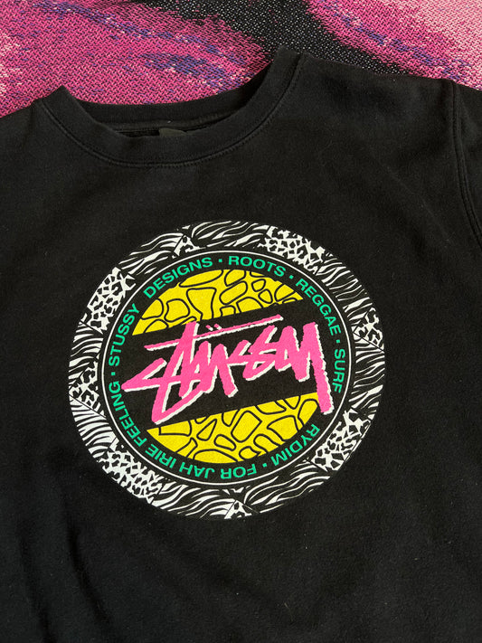 Stussy Rasta Print Crewneck Black M