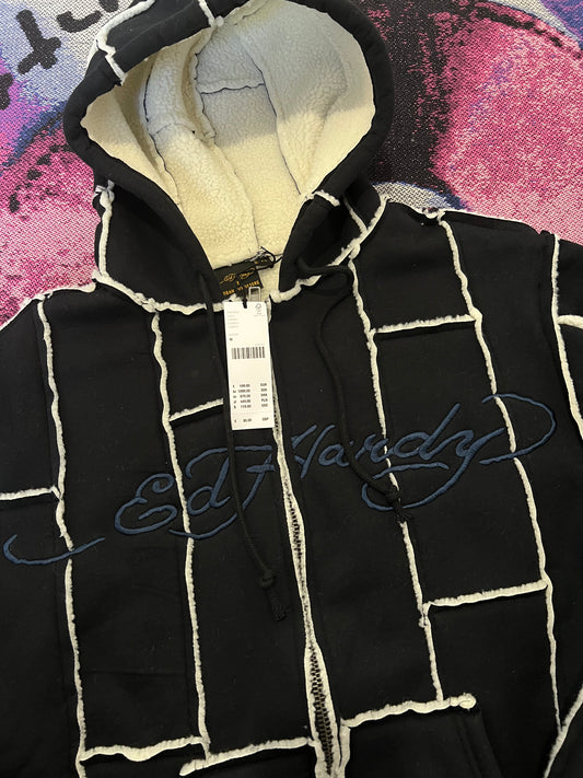 Ed Hardy Zip Up Hoodie Black