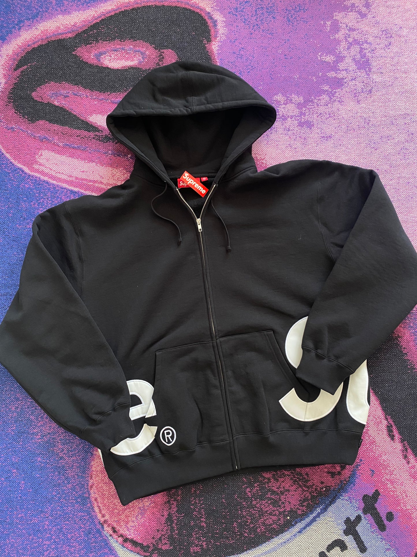 Supreme Big Logo Zip Up Hoodie Black