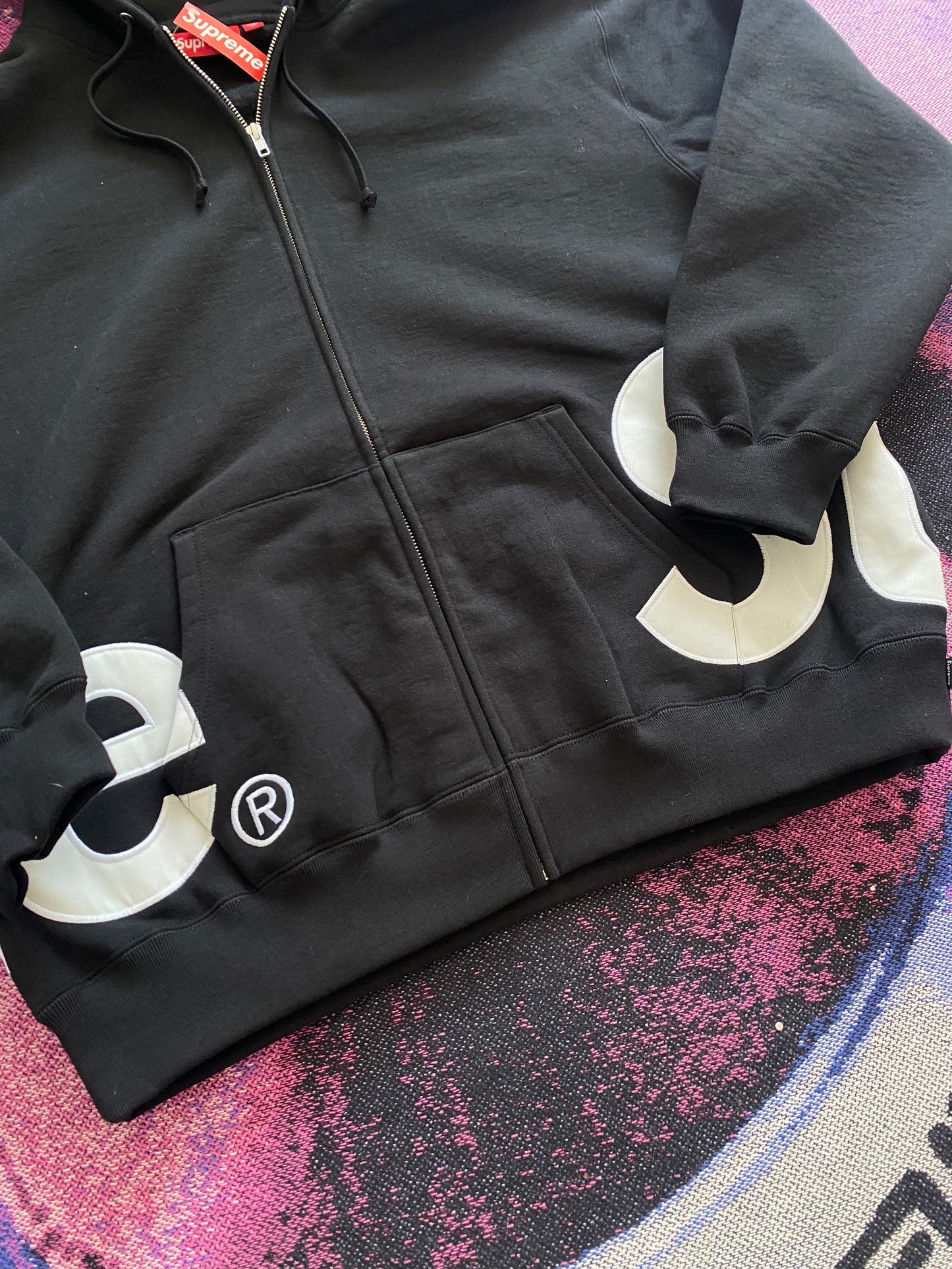Supreme Big Logo Zip Up Hoodie Black