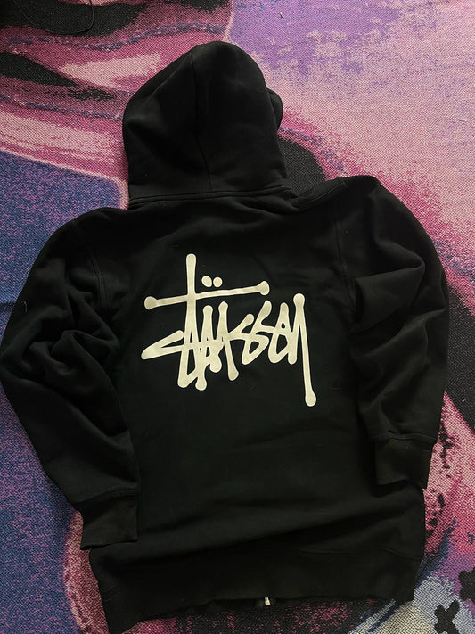 Stussy Tag Logo Zip Up Hoodie Black