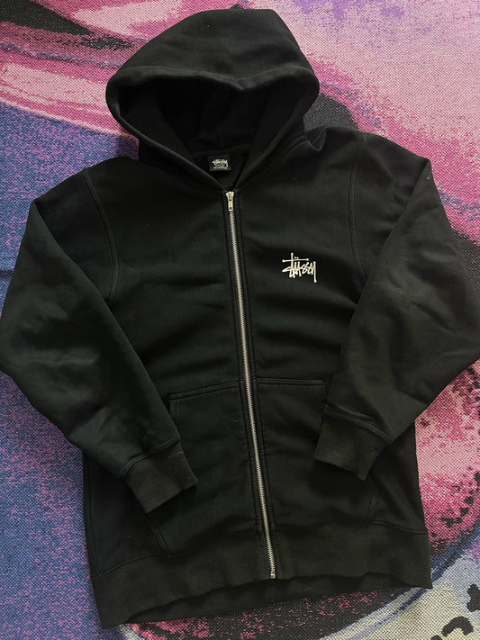 Stussy Tag Logo Zip Up Hoodie Black