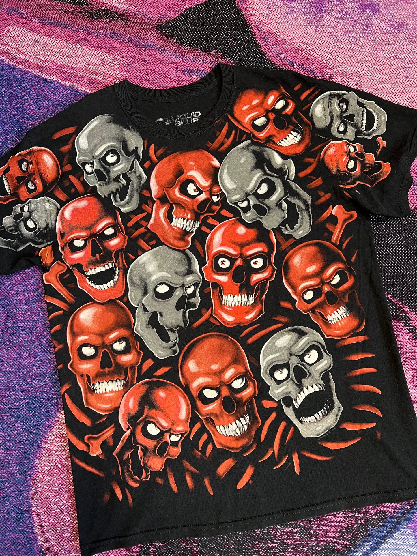 Vintage Luquid Blue Skull T-Shirt Black