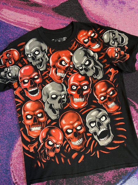 Vintage Luquid Blue Skull T-Shirt Black