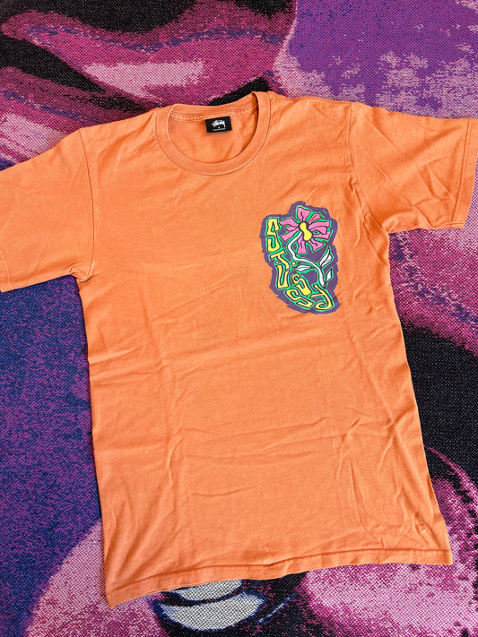 Vintage Stussy Flower Print T-Shirt Orange