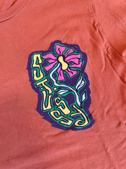 Vintage Stussy Flower Print T-Shirt Orange