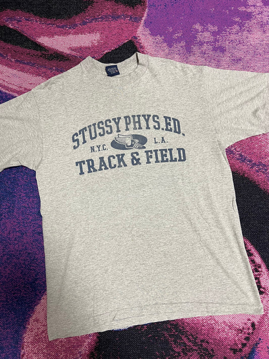 Vintage Stussy Football Print T-Shirt Grey
