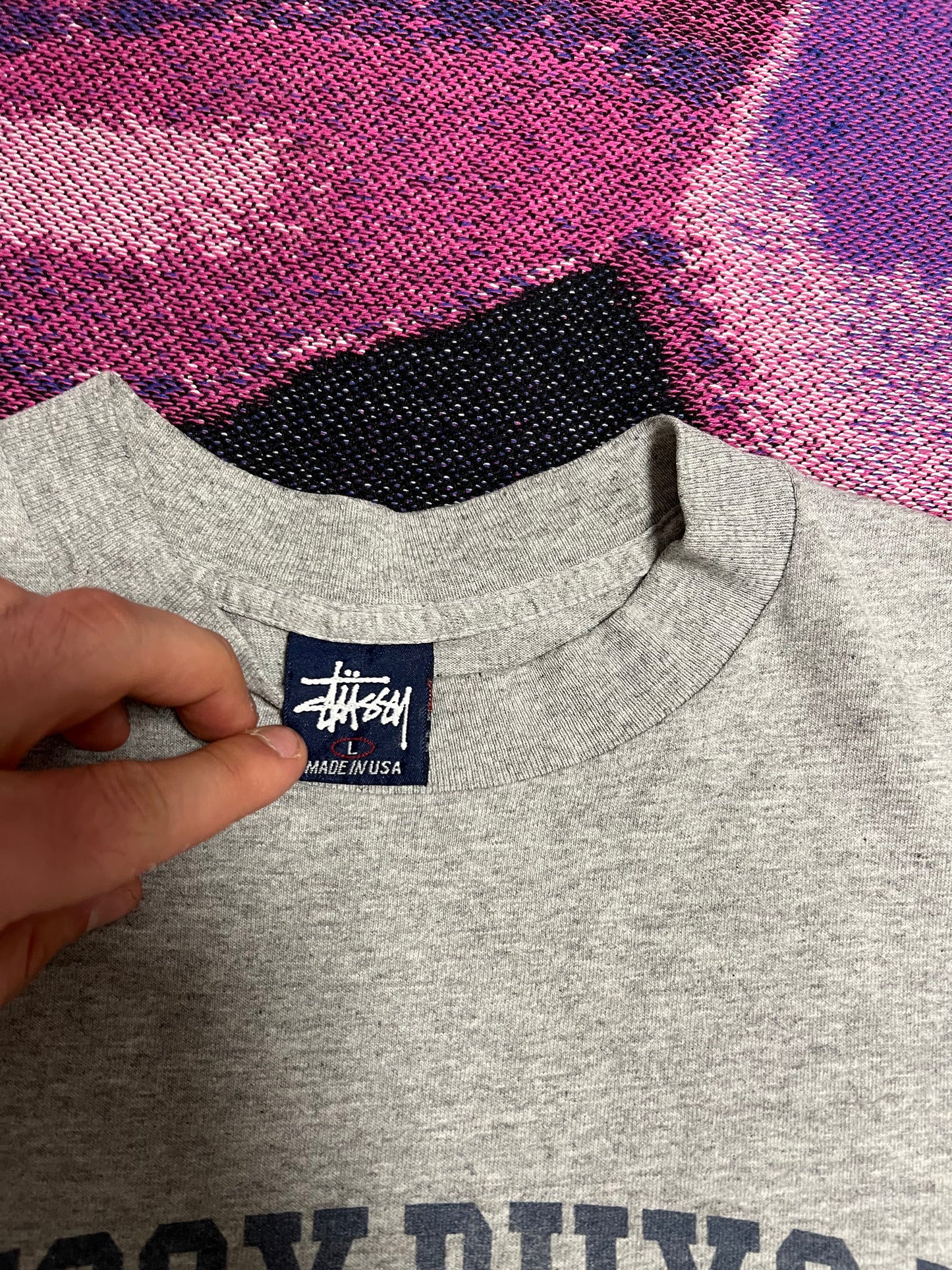 Vintage Stussy Football Print T-Shirt Grey