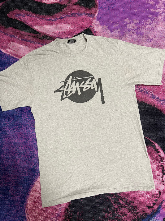 Vintage Stussy Circle Logo T-Shirt Grey