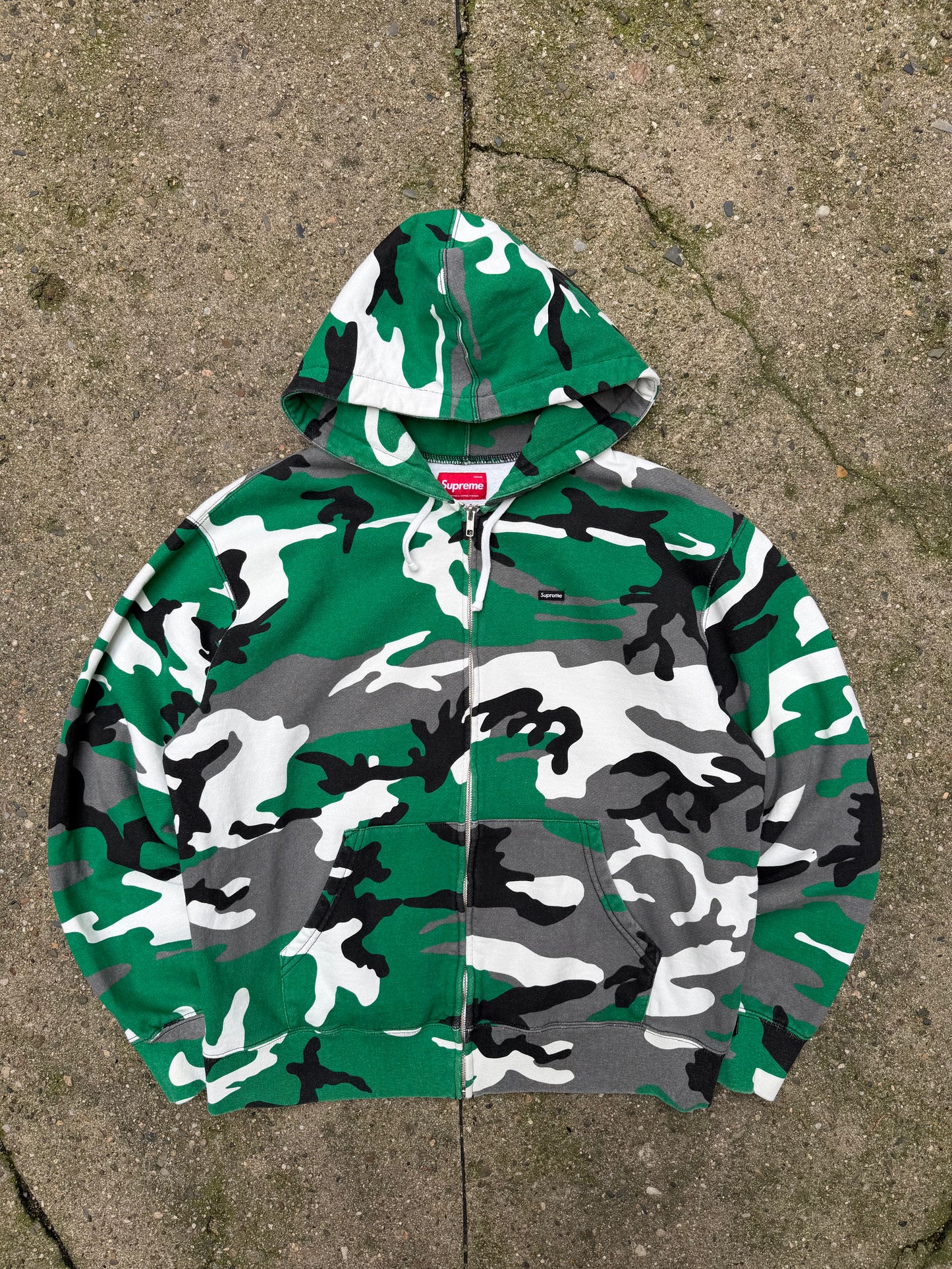 Supreme Small Box Logo Zip Up Hoodie Camo Green
