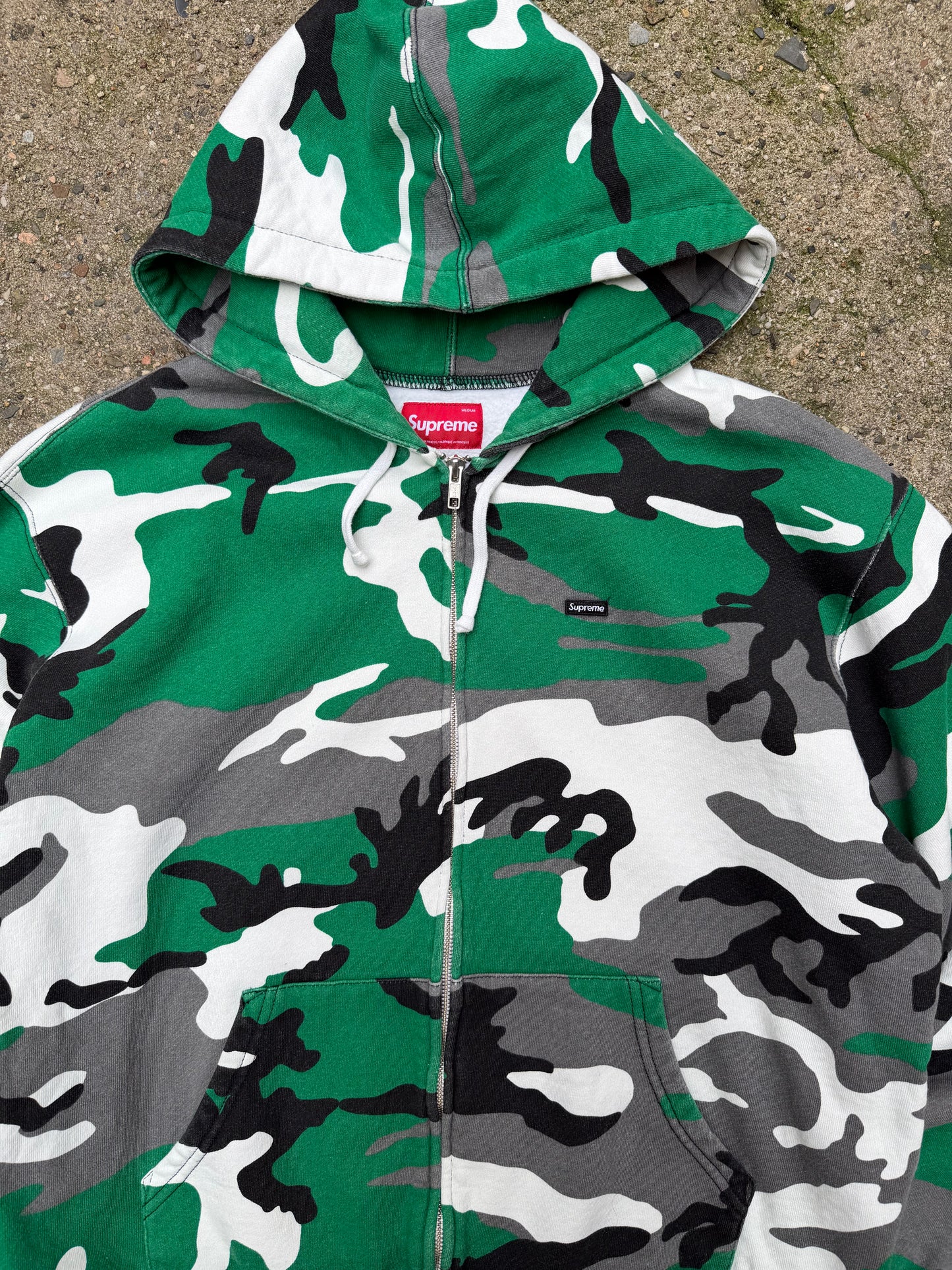 Supreme Small Box Logo Zip Up Hoodie Camo Green