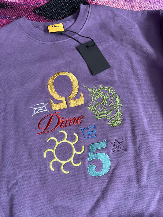 Dime Logo Chest  Embroidered Crewneck Purple