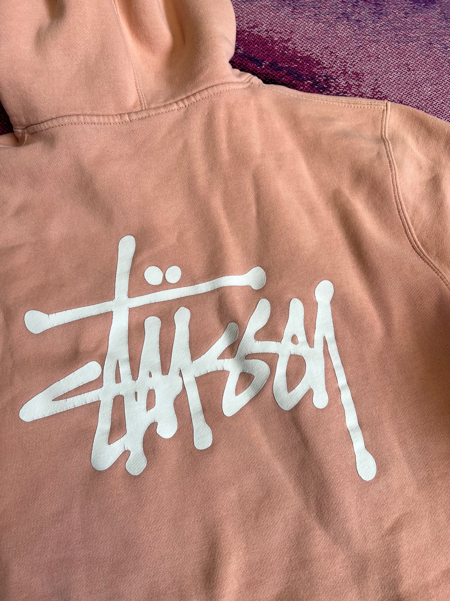 Stussy Back Logo Print Hoodie Peach