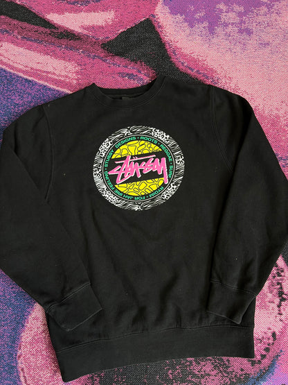 Stussy Rasta Print Crewneck Black M