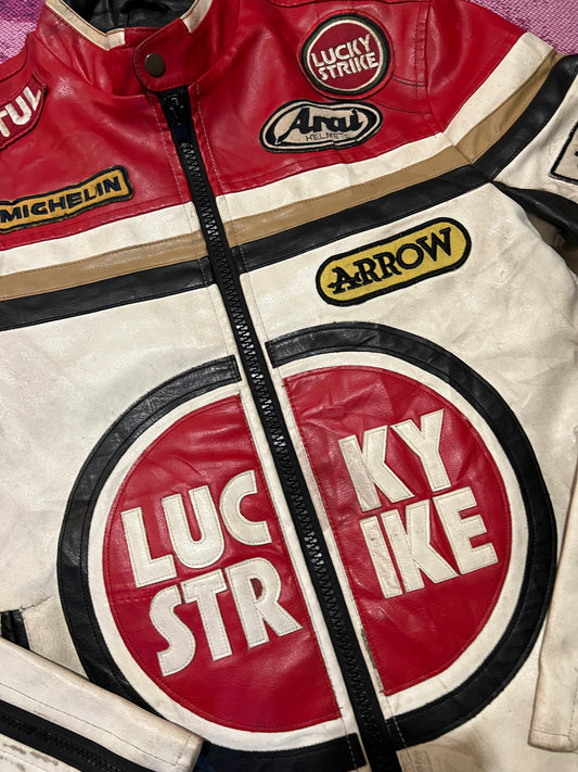 Vintage Lucky Strike Leather Jacket Red, White