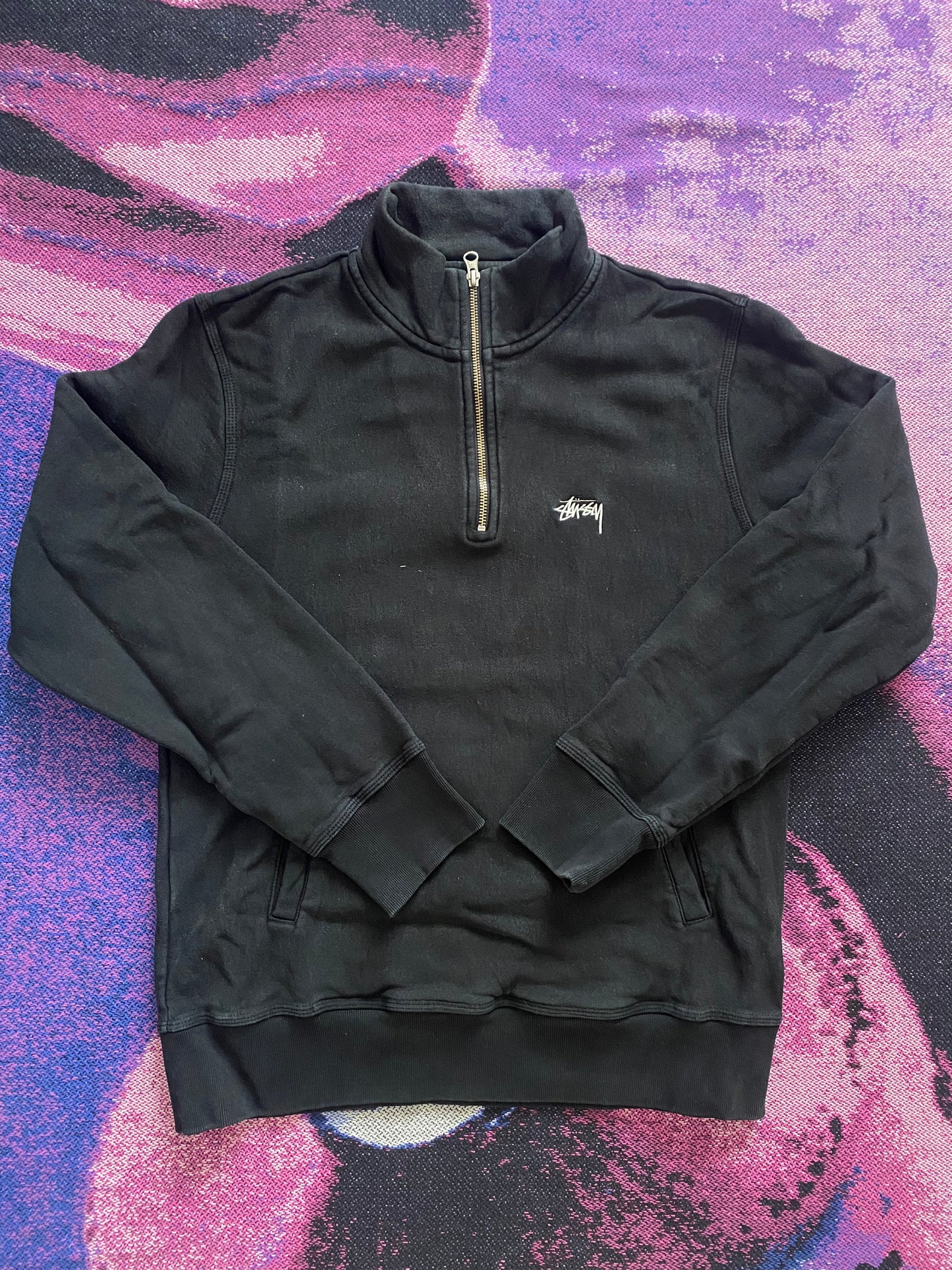 Stussy 1/4 Zip Up Sweatshirt Black