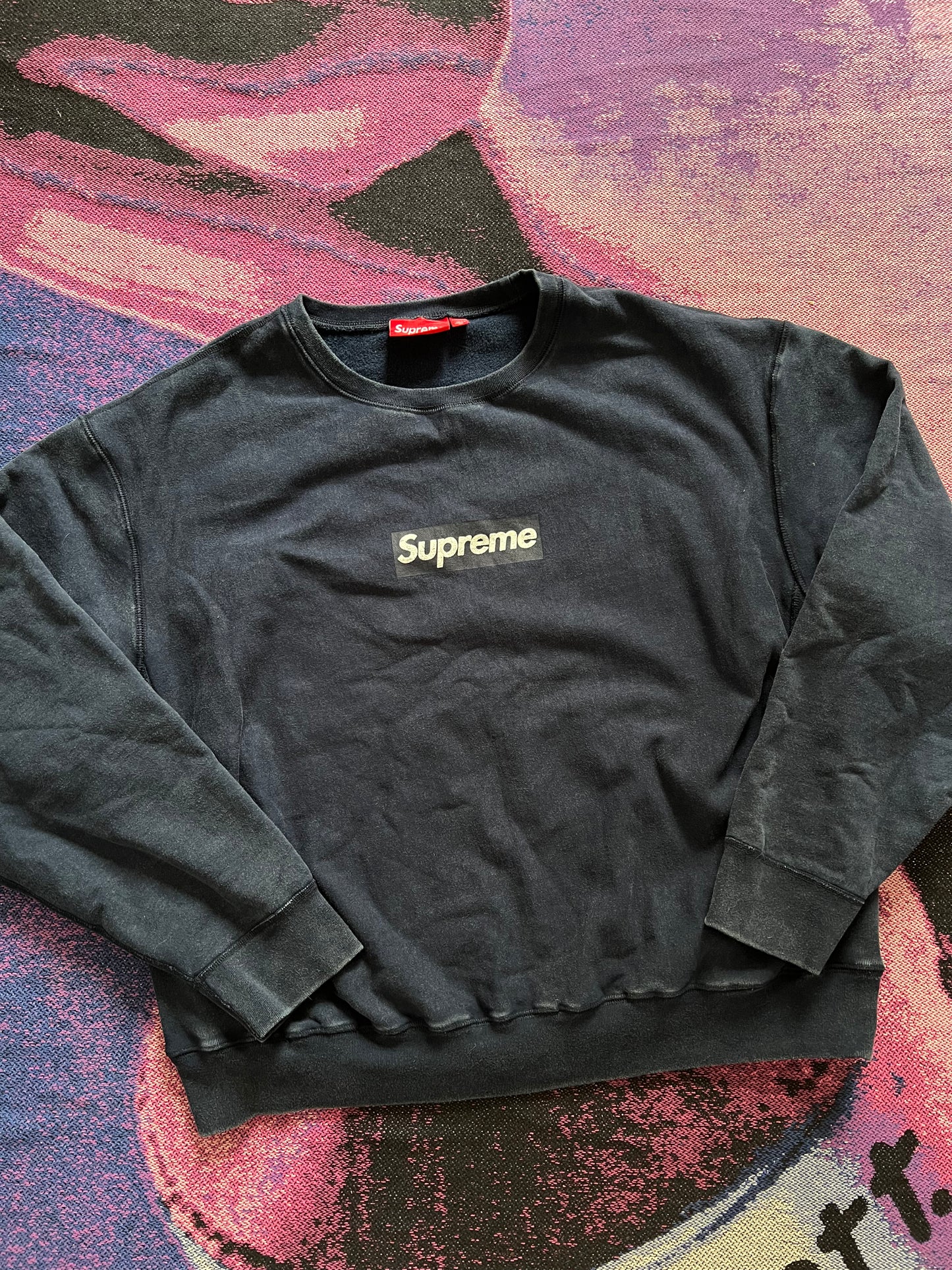 Supreme Washed Box Logo Crewneck Navy