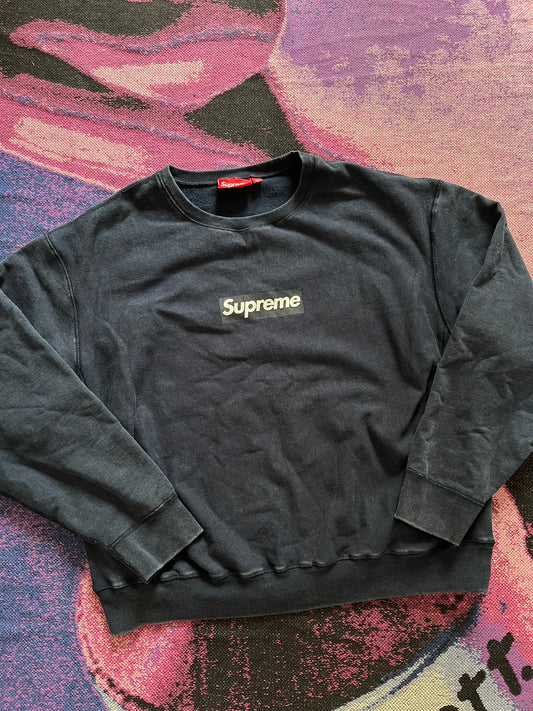 Supreme Washed Box Logo Crewneck Navy