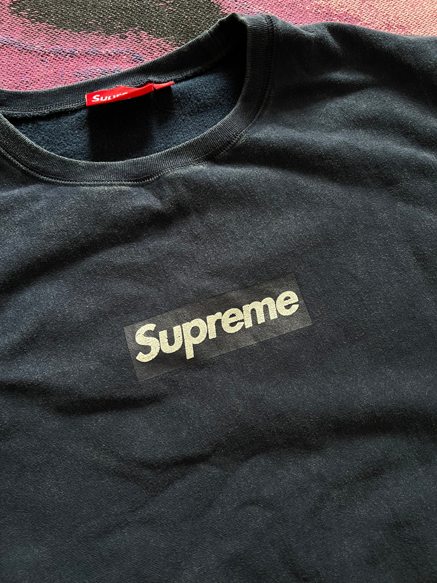 Supreme Washed Box Logo Crewneck Navy